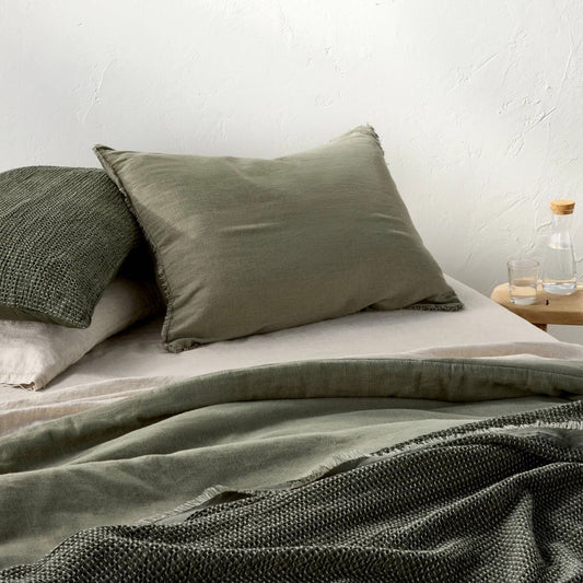 King Heavyweight Linen Blend Comforter Pillow Sham Olive Green - Casaluna