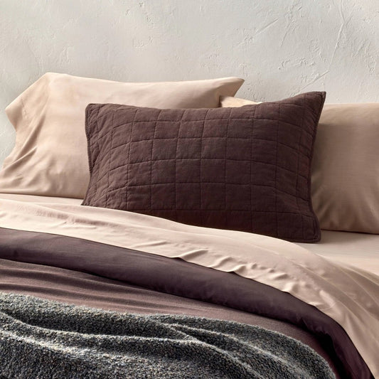 Standard Heavyweight Linen Blend Quilt Sham Set Dark Fig - Casaluna