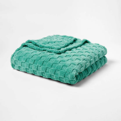 Full/Queen Checkered Blanket Turquoise Blue - Room Essentials™ - *Bedding