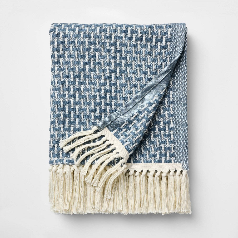 50’’x60’’ Throw Woven Pattern Medium Blue/Cream - Threshold™ Designed with Studio McGee - *Bedding