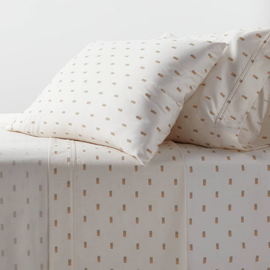 Twin/Twin XL 400 Thread Count Performance Sheet Set Ivory/Khaki Ikat Block - Threshold