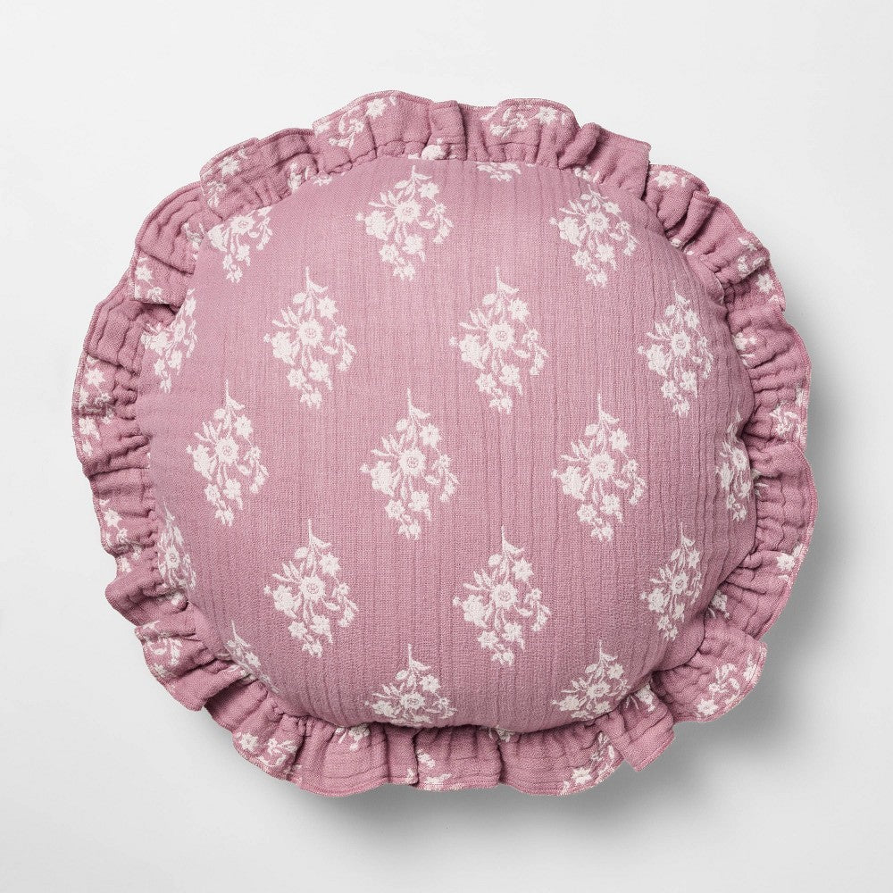 Round Ruffle Floral Jacquard Pillow Purple/Cream - Threshold™ Designed with Studio McGee - *Bedding