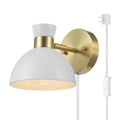 Alice 6.5 in. 1-Light Matte Brass Wall Sconce Light with Plug-in/Hardwire Matte White Pivoting Shade for Indoor Use