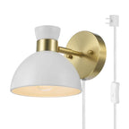 Alice 6.5 in. 1-Light Matte Brass Wall Sconce Light with Plug-in/Hardwire Matte White Pivoting Shade for Indoor Use