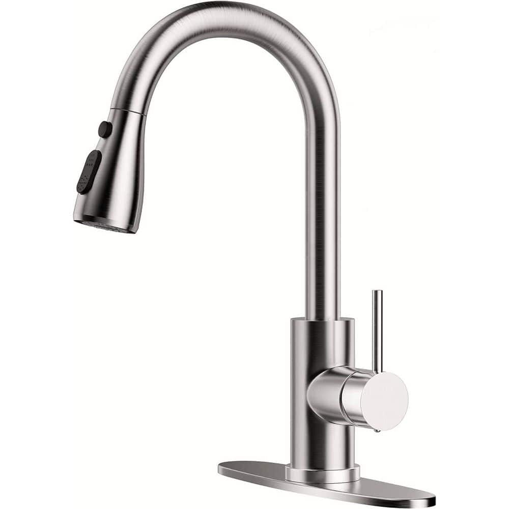 Brushed Nickel 14 in. H Pull Down Sprayer Kitchen Faucet with 360° Spo ...