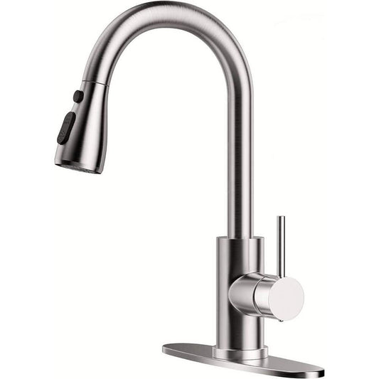 Brushed Nickel 14 in. H Pull Down Sprayer Kitchen Faucet with 360° Spout Swivel Stainless Steel Kitchen Faucets