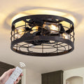Pacific Core 16 in. Indoor Industrial Round Caged Low Profile Ceiling Fans with No Bulb Included with Remote Included