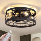 Pacific Core 16 in. Indoor Industrial Round Caged Low Profile Ceiling Fans with No Bulb Included with Remote Included