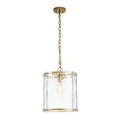 Y'INSP 12.6 in. 1-Light Modern Farmhouse Gold Adjustable Chain Pendant Light with Cylinder Handcrafted Textured Glass Shade