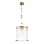 Y'INSP 12.6 in. 1-Light Modern Farmhouse Gold Adjustable Chain Pendant Light with Cylinder Handcrafted Textured Glass Shade