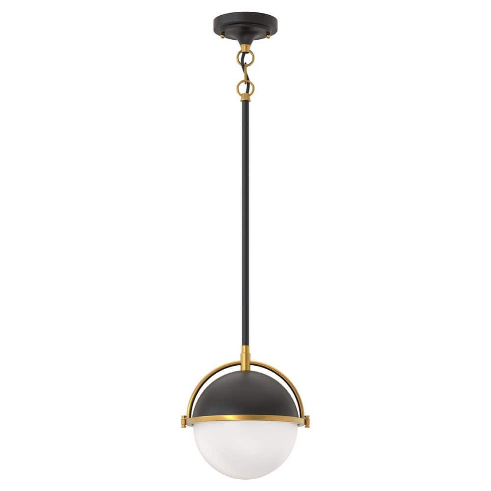 Briignite Modern Black Gold 1-Light Pendant Light with Milky Glass Sphere, E26 Base
