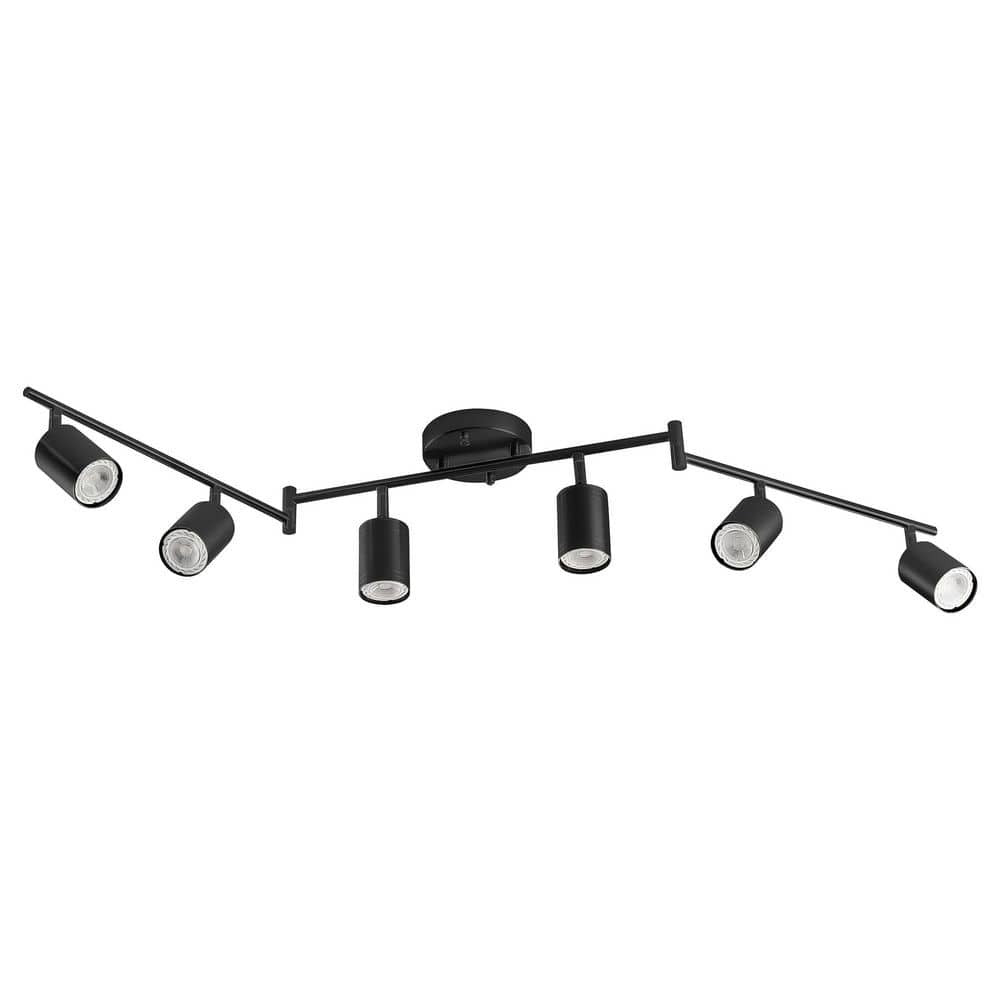 6-Light 4 Ft. Matte Black Ceiling Mounted Hardwired Track Lighting Kit with Adjustable Heads and 6-Bulbs Included