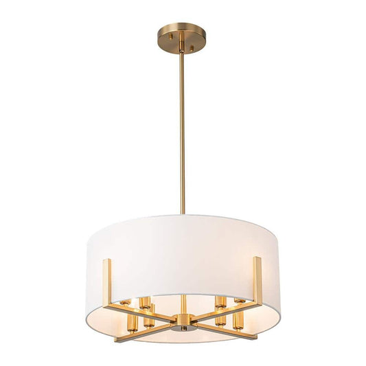 Y'INSP 8 Light Gold Modern Traditional Drum Chandelier Hanging Light for Bedroom with White Fabric Shade