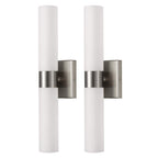 YANSUN 18 in. 2-Light Modern Brushed Nickel and White Double Tube Wall Sconce for Bathroom, Bedroom, or Hallway