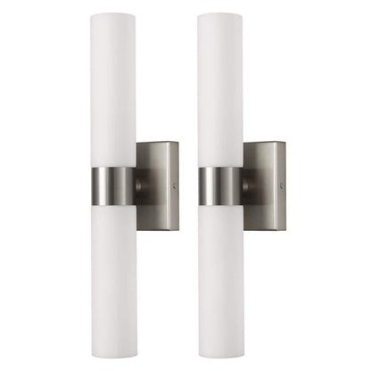 YANSUN 18 in. 2-Light Modern Brushed Nickel and White Double Tube Wall Sconce for Bathroom, Bedroom, or Hallway