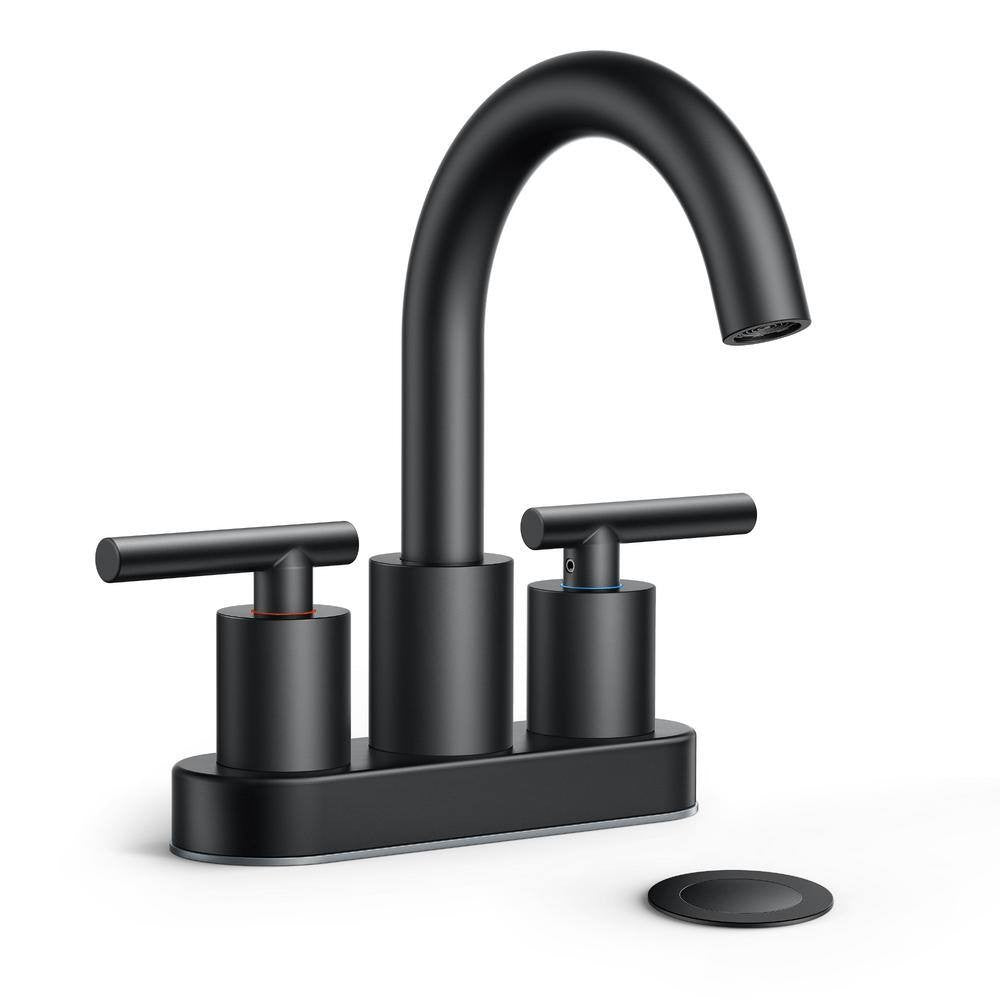 ANZA 4 in. Centerset Double Handle Bathroom Faucet with Pop-up Drain Included in Matte Black