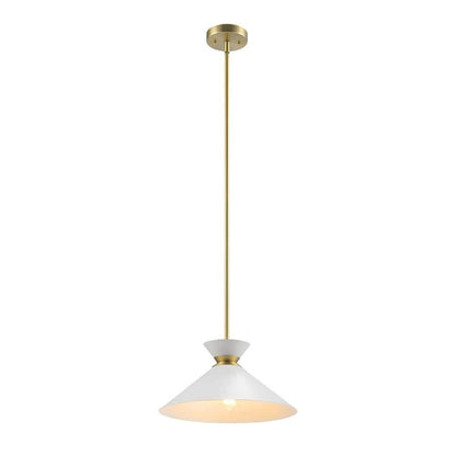 GLOBE Electric 1-Light Pendant Light Matte Brass Finish White Tapered Metal Shade with Ring Detail Adjustable Rods
