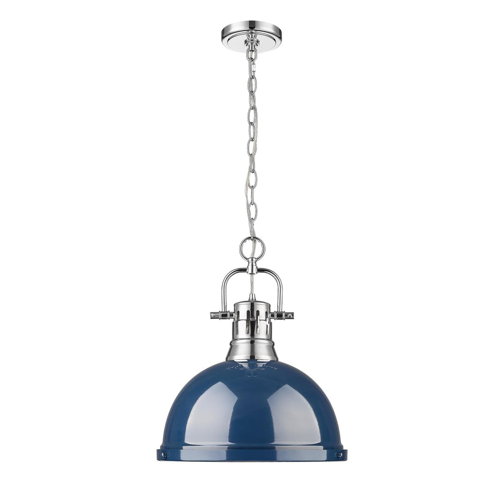 Golden Lighting Duncan 1-Light Pendant with Chain in Chrome with Matte Navy