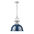 Golden Lighting Duncan 1-Light Pendant with Chain in Chrome with Matte Navy