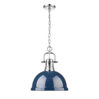 Golden Lighting Duncan 1-Light Pendant with Chain in Chrome with Matte Navy