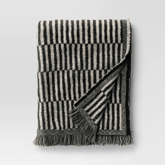 50'x60' Oversized Woven Linework Throw Blanket Black/Cream - Threshold