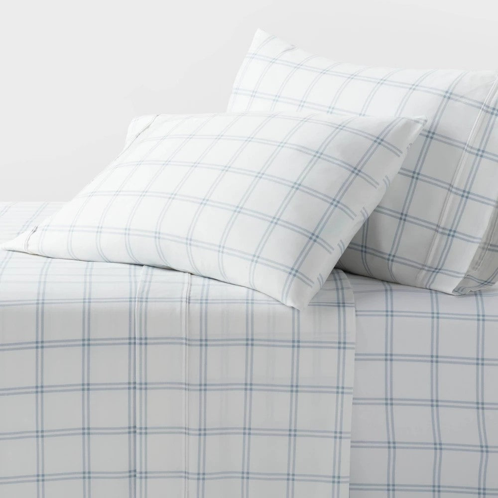 Full 400 Thread Count Performance Sheet Set Blue Plaid - Threshold