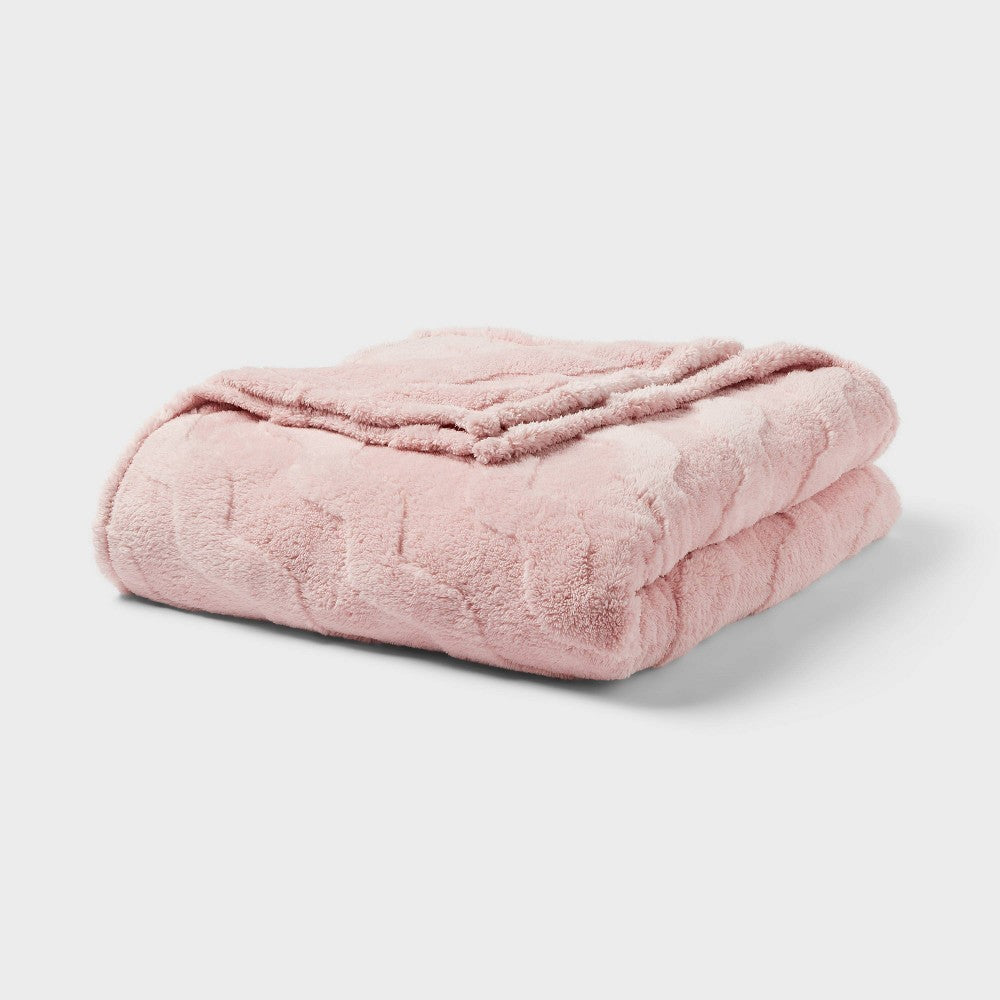 Full/Queen Wavy Jacquard Plush Blanket Pink - Room Essentials™ - *Bedding