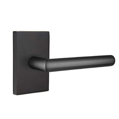 EMTEK Modern Rectangular Rosette Privacy Set with Matching Finish Stuttgart Lever - 5212STURHUS19 - Right Handed (RH) - Flat Black (US19)