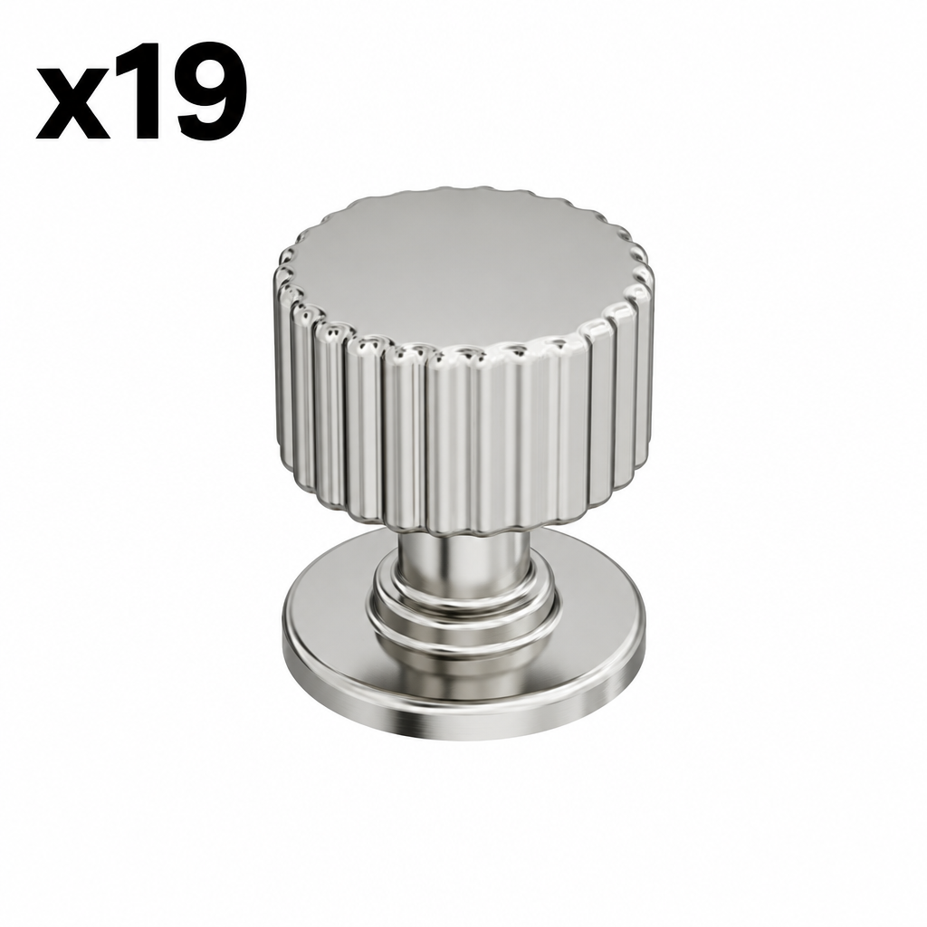 19 x Amerock BP37652 Ballard 1-1/8 Inch Fluted Mushroom Cabinet Knob Polished Nickel