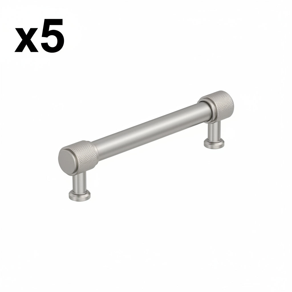 5 x Amerock BP37744 Faraday 5-1/16 Inch Center to Center Knurled Bar Cabinet Pull Satin Nickel