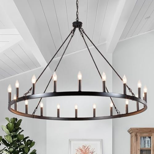 SJCCDSGS 47.2 Inches Black Wagon Wheel Chandelier- 20 Light Large Farmhouse Chandelier