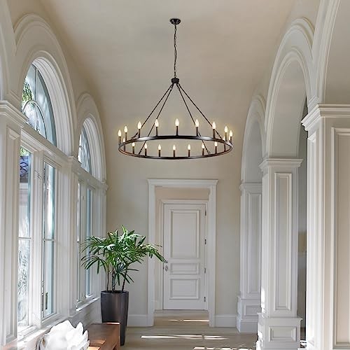SJCCDSGS 47.2 Inches Black Wagon Wheel Chandelier- 20 Light Large Farmhouse Chandelier