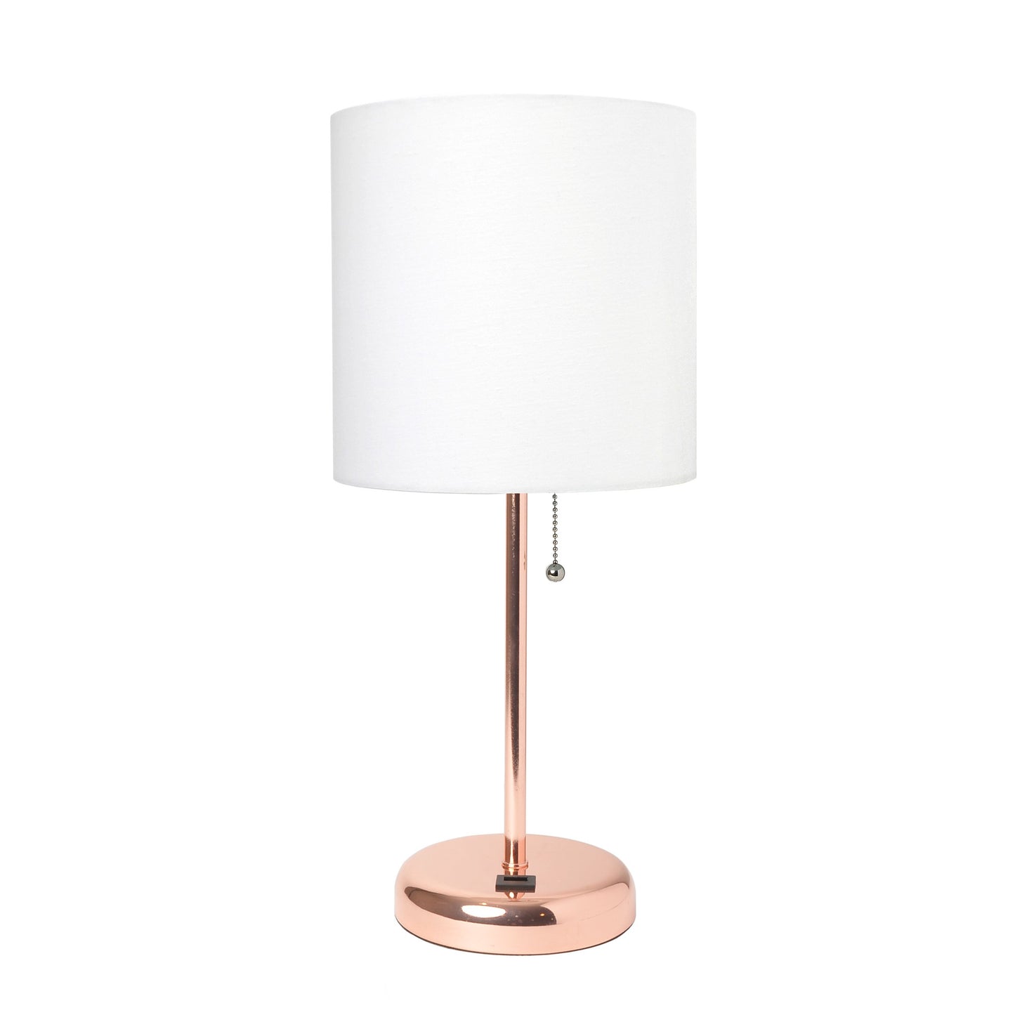 Limelights - Stick Lamp with USB charging port and Fabric Shade - White/Rose Gold