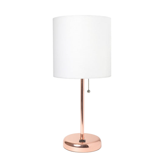 Limelights - Stick Lamp with USB charging port and Fabric Shade - White/Rose Gold
