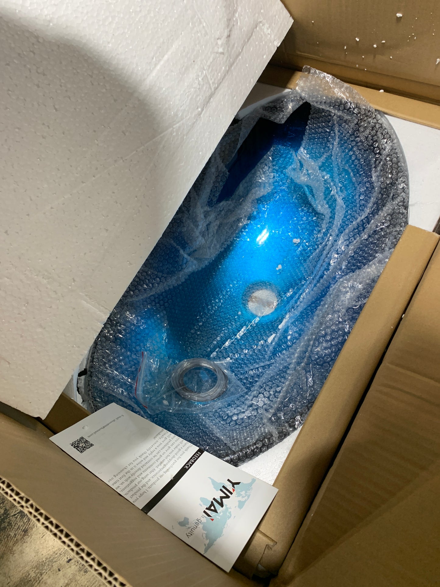 Combo YIMAI Ingenuity Vessel Sink Bathroom Sinks Blue Tempered Glass Art Basin 20.8"x13.7"