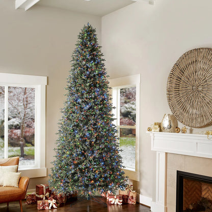 See Desc Kirkland 12 ft Pre-Lit Aspen EZ Connect Artificial Christmas Tree 4430 Color-Changing Radiant Micro LED Lights