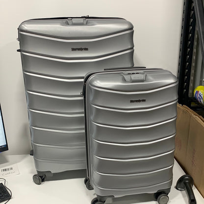 Used Samsonite Amplitude Hardside Silver Luggage 2 PIECE SET Carryon & Checked Spinner