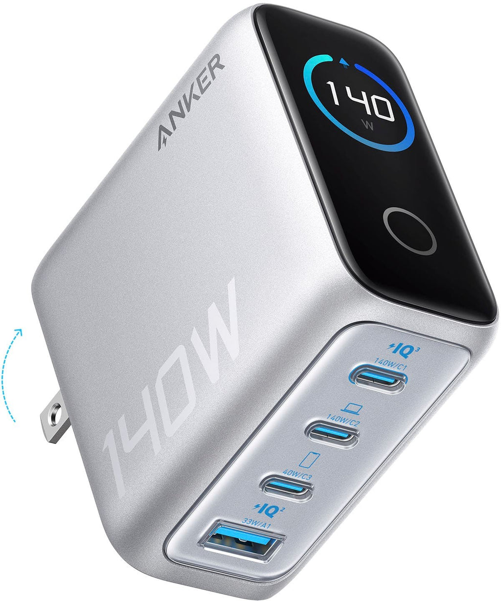 Anker Charger 140W 4 Port with Digital Display: USB, USB-C, Lightweight, Quick Charge