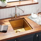 Signature Hardware 944629-15 Atlas 15" Undermount Single Basin Stainless Steel Kitchen Sink with Sound Dampening Matte Gold Sinks Kitchen Sinks