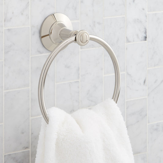 Signature Hardware 955179 Marceau 6-5/16" Wall Mounted Towel Ring Polished Nickel Bathroom Hardware and Accessories Bathroom Hardware Towel Rings