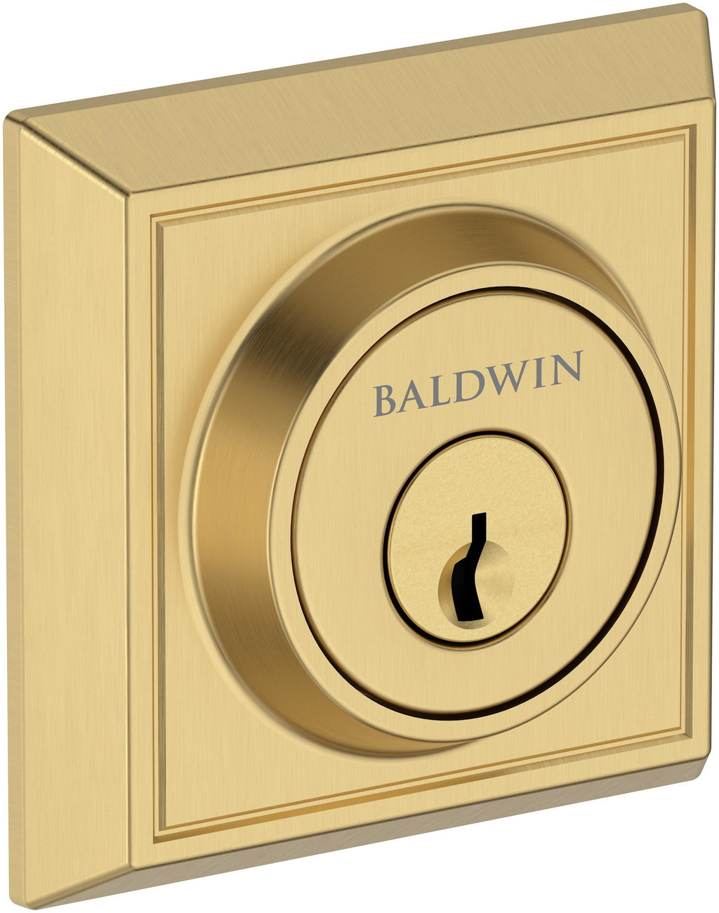 Baldwin SC.CHD Chamfered Square Solid Brass Single Cylinder Keyed Entry Deadbolt from the Reserve Collection Lifetime Satin Brass Door Hardware