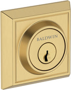 Baldwin SC.CHD Chamfered Square Solid Brass Single Cylinder Keyed Entry Deadbolt from the Reserve Collection Lifetime Satin Brass Door Hardware