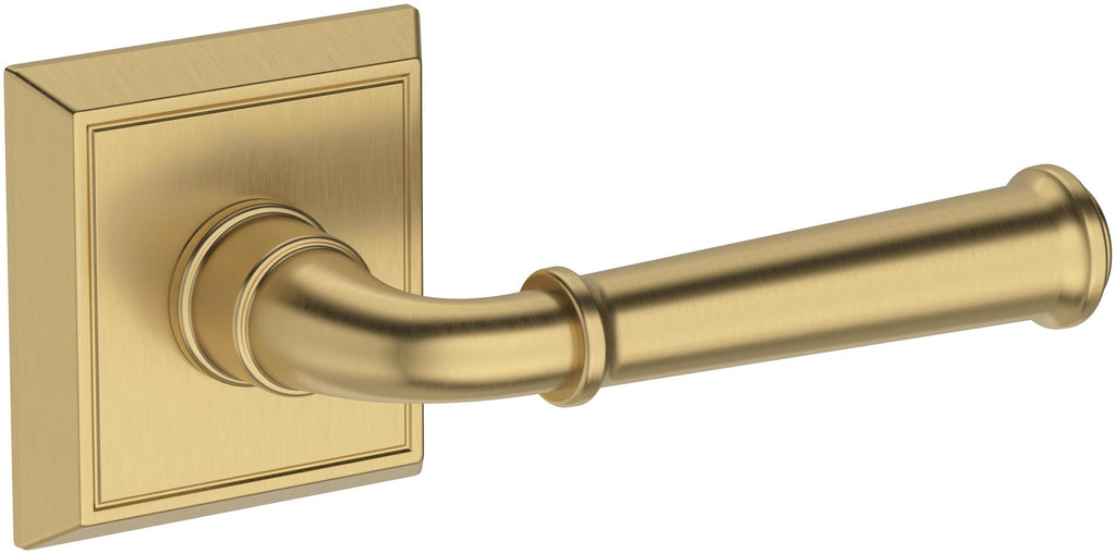 Baldwin FD.DUN.R.CHR Dunsmoor Non-Turning Two-Sided Dummy Door Lever Set with Chamfered Square Rose from the Reserve Collection Lifetime Satin Brass