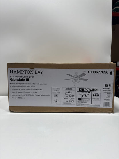Glendale III 42 in. LED Indoor White Ceiling Fan with Light and Pull Chains Included