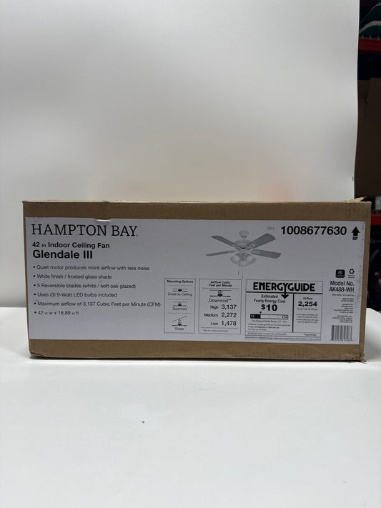 Glendale III 42 in. LED Indoor White Ceiling Fan with Light and Pull Chains Included