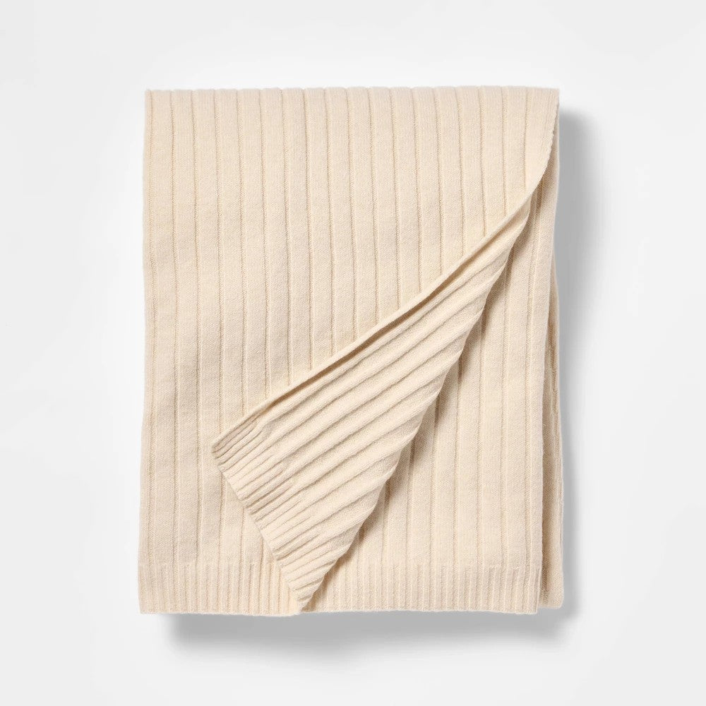 50’’x60’’ Casual Mixed Rib Throw Blanket Beige - Threshold™ Designed with Studio McGee - *Bedding