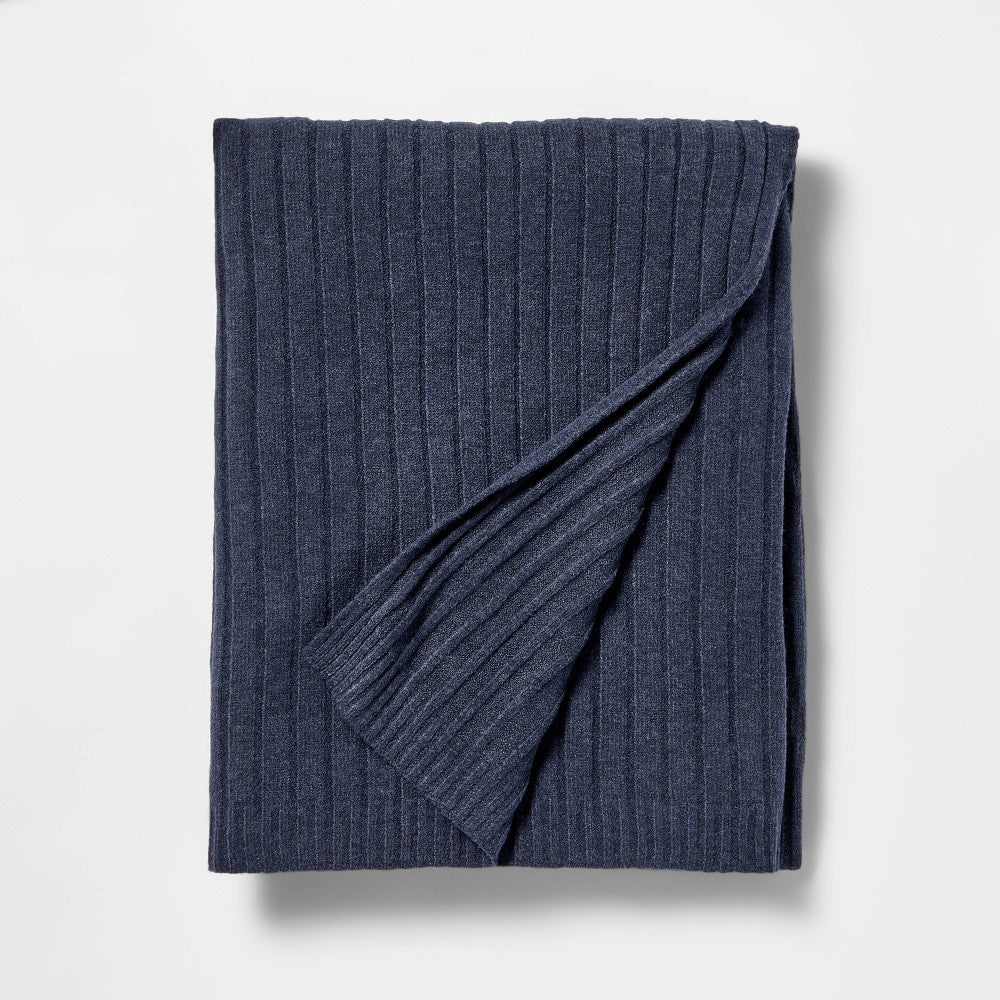 50’’x60’’ Casual Mixed Rib Throw Blanket Navy - Threshold™ Designed with Studio McGee - *Bedding