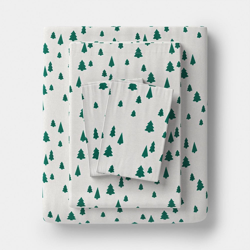 King Christmas Holiday Flannel Sheet Set Tree Scene - Wondershop - *Bedding