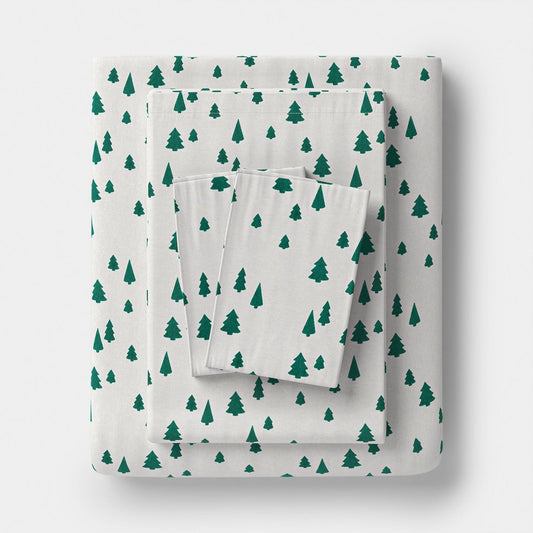King Christmas Holiday Flannel Sheet Set Tree Scene - Wondershop