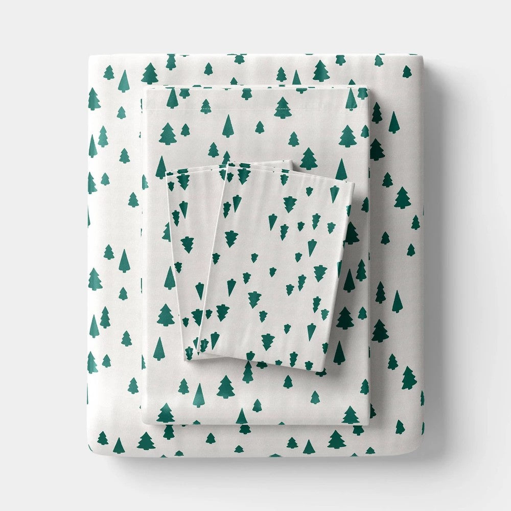 King Christmas Holiday Cotton Sateen Sheet Set Tree Scene - Wondershop
